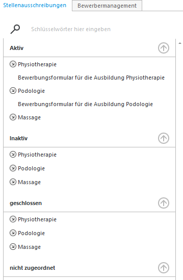 7. Angelegte Ausschreibungen, Status und Kategorie