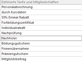2. Definierte Tarife und Mitgliedschaften Spalte 